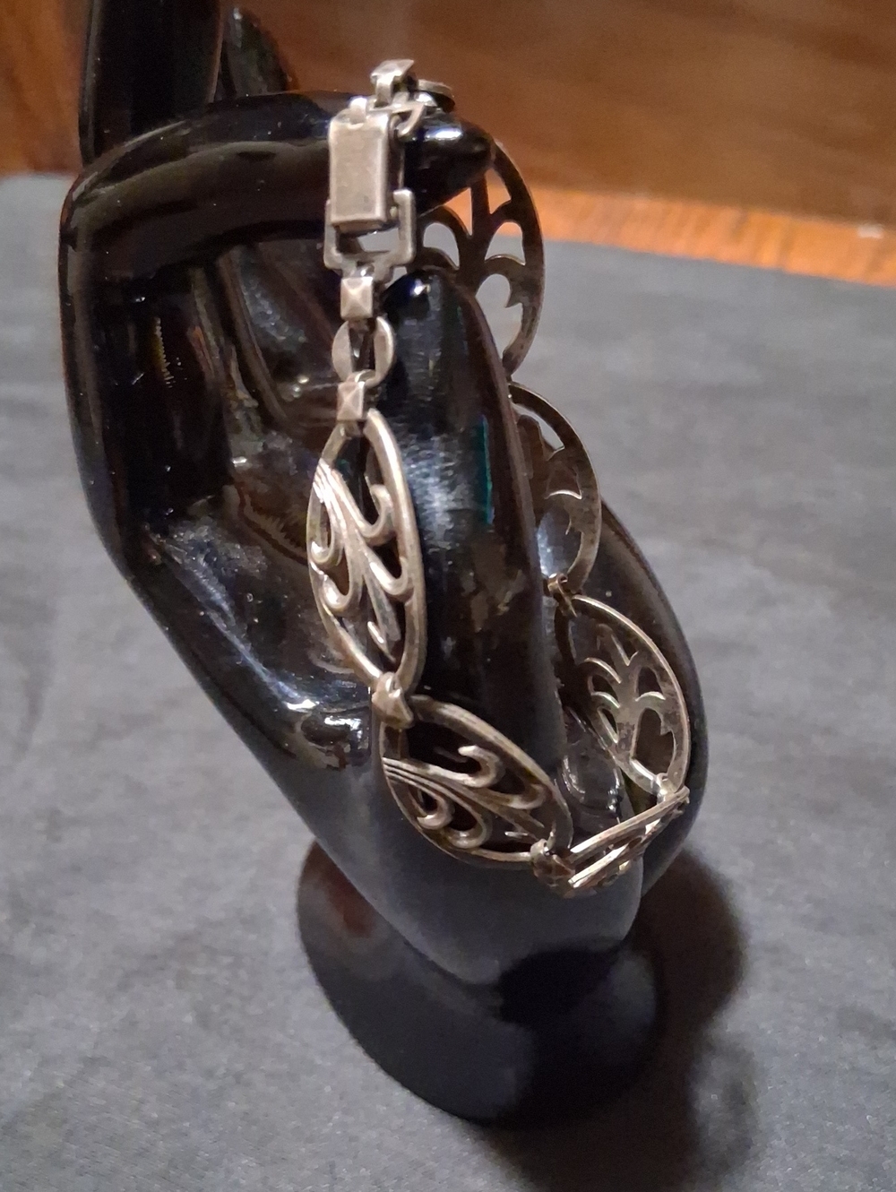 Sterling Silver Art Nouveau Floral Bracelet By W.E.Richards.